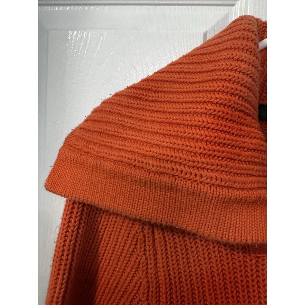 Lauren Ralph Lauren Buckle Cable Knit Sweater Shawl Collar Womens Size S Orange - Picture 3 of 10